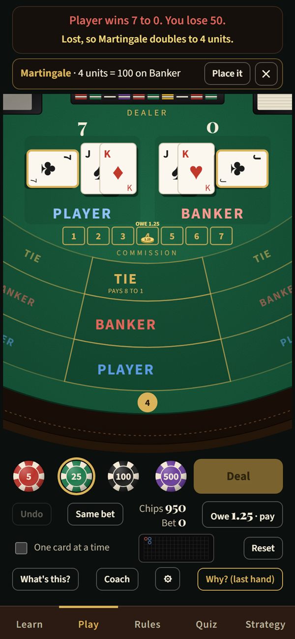 The strategy coach explaining a Martingale bet